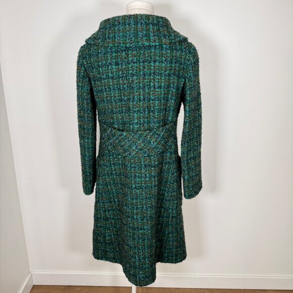 Vintage Green Tweed Coat Plaid Long Coat Wool  Unique Artsy S - Picture 3 of 11